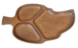 Vtg MCM Teak Leaf Bowl Segmented Wooden Dish Nut Tray - $11.83