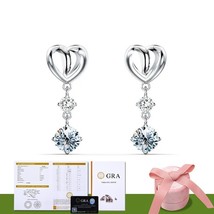 Moissanite Diamond Unusual Long Hanging Heart Dangle Earrings for Women 925 Ster - £70.60 GBP