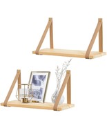 Hanging Shelf Wall Wood Floating Storage Shelves Leather Strap Swing Org... - £32.06 GBP