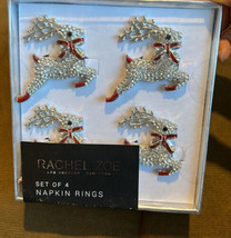 Rachel Zoe Napkin Rings Reindeer silver Red Rhinestones New - £23.68 GBP