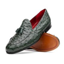 Aubiere Genuine Ostrich Quill Tassel Loafers Shoes Forest Green image 1