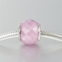 925 Sterling Silver Petite Facets Charm Bead with Synthetic Pink Quartz - $14.66
