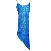 Adriana Papell Boutique Blue Silk Sequin Evening Hi Low Dress Keyhole Size 12 - £53.85 GBP