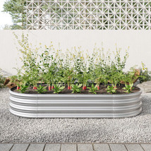 Raised Garden Bed Outdoor, Oval Large Metal Raised Planter Bed - Silver - £58.27 GBP