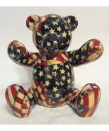 Teddy Bear Bank Patriotic Stars Stripes Red Blue Ivory Ceramic 6 to 7 In... - £27.51 GBP