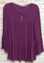 Soft Surroundings Womens Henley Shirt Top Purple Bell Sleeve Scoop Neck Tiered S - £7.85 GBP