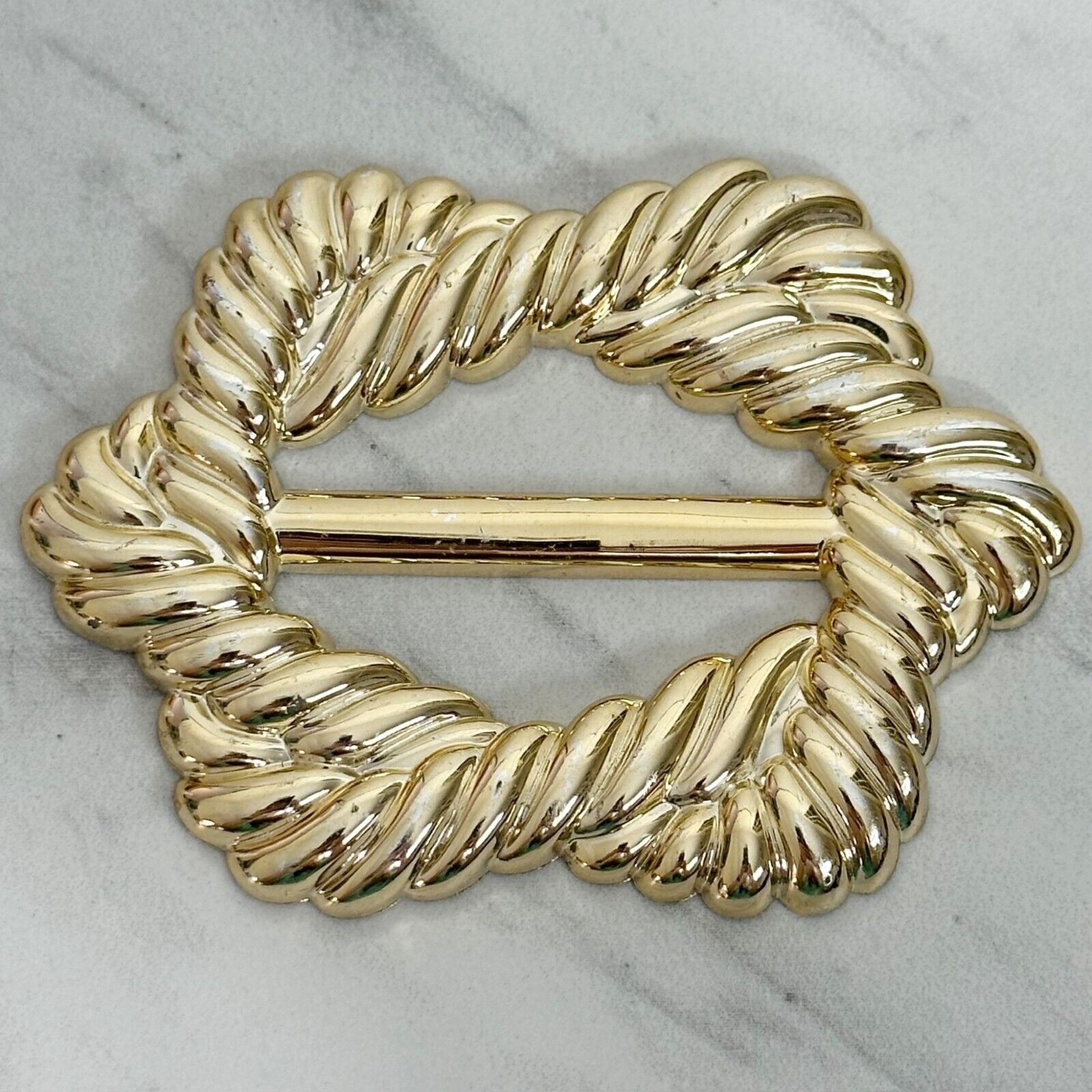 Primary image for Vintage Metallic Gold Plastic Scarf Slide Shirt Tie Bar Belt Buckle