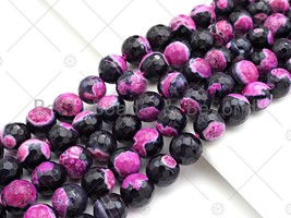 Natural Hot Pink Black Fire Agate - 8/10/12mm Round Faceted Beads - Sku#U1059 - £3.77 GBP+