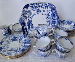 Royal Crown Derby Blue Mikado Cake Plate Dessert Plates Tea Cups Saucers... - $375.00