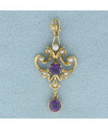 Vintage Amethyst and Pearl Pendant in 14k Yellow Gold - $356.43 CAD