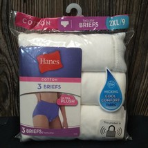 HANES Women&#39;s Tagless High Rise Cotton Briefs SZ 9 White 3-Pack Ultra Soft - £9.83 GBP