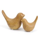 Set of 2 Bird Statues Wood Look Home Decor Modern Figurine Peace Love Sc... - $18.80