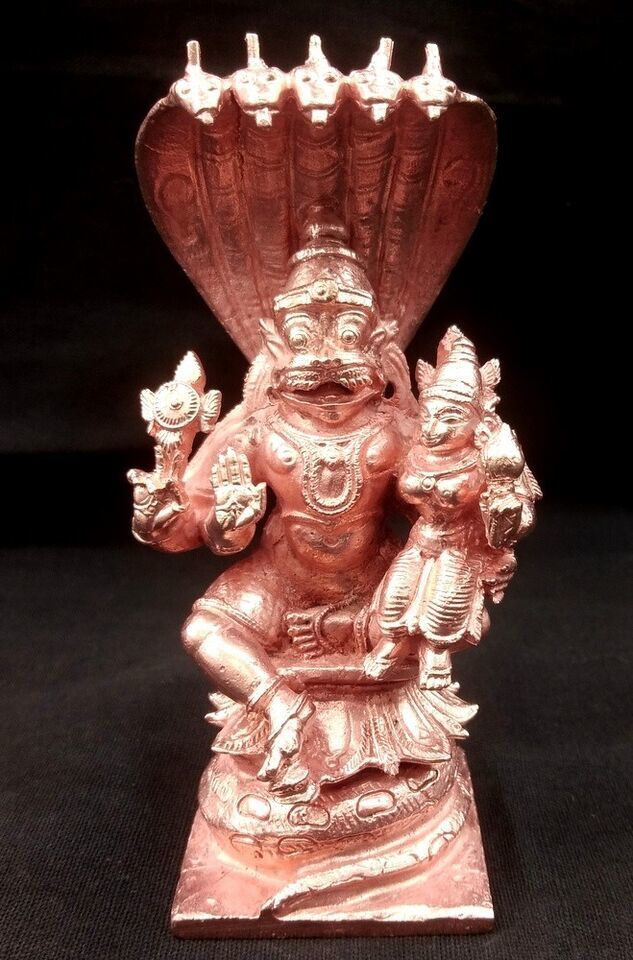 Laxmi Narsimha / Lakshmi Narasimha Idol With Shesha in Pure Solid Copper - $148.50