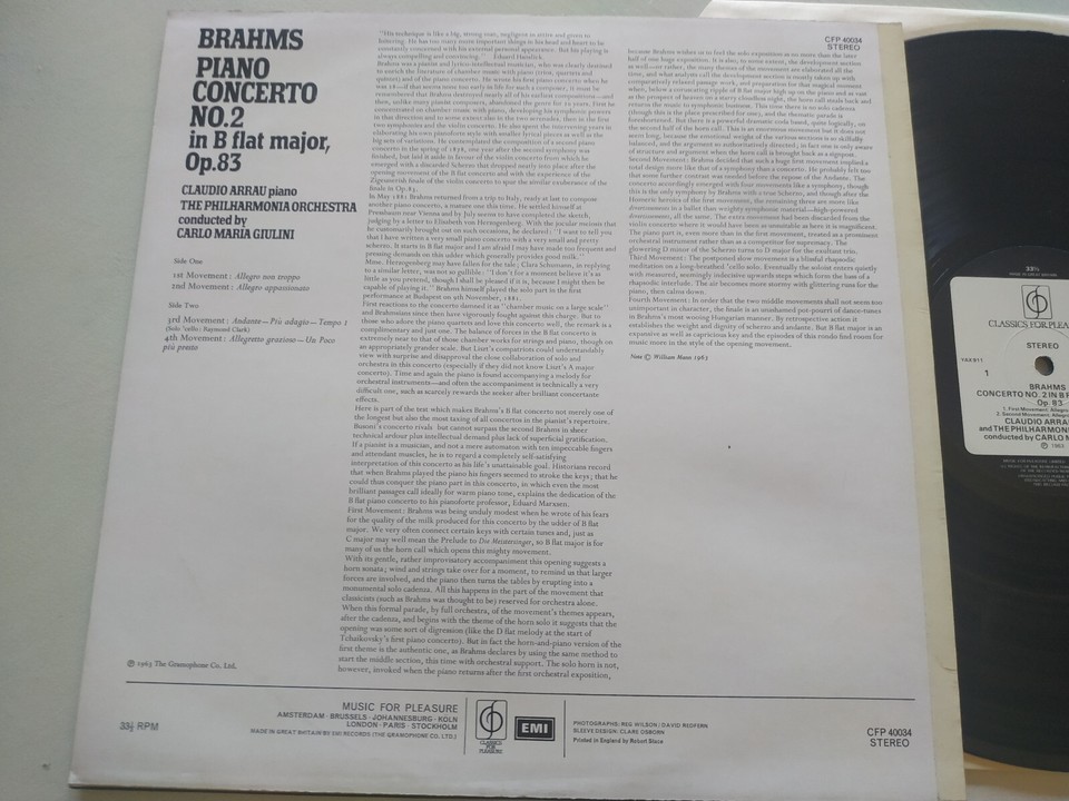 Brahms Piano Concerto no 2 Claudio Arrau Giulini 1963 - LP 12 " vinyl VG/VG Am Item image 3