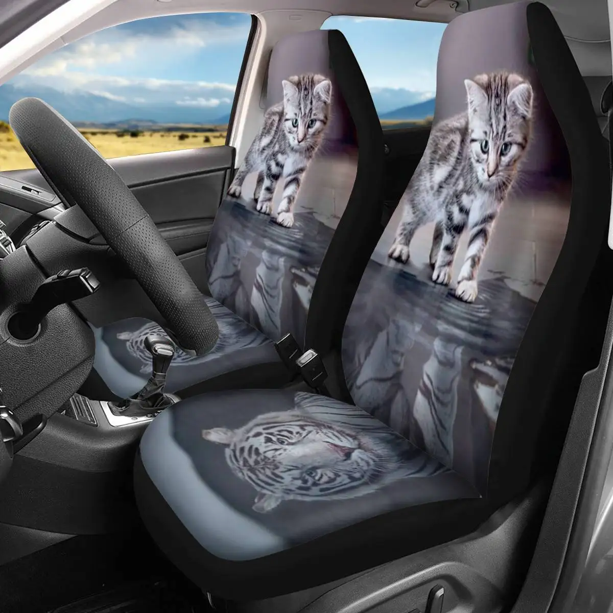Cat Refraction Tiger 3D Funny Design Car Seat Covers for Women Car Interior - £33.90 GBP