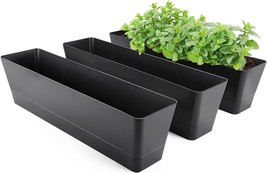 Window Boxes Planters, 3Pcs 16X3.8 Inch Black Rectangle Planters, Outdoor Decor - £30.81 GBP