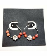 Vintage Floral Loop Earrings Costume Handmade Beaded B66 Maine - $28.05 CAD