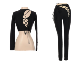 NWT Skims Cutout Lace-up Long Sleeve Top and Legging Set in Onyx Black XS - £77.68 GBP