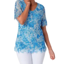 Isaac Mizrahi Tie-Dye Printed Lace Top- Blue, Small - £19.98 GBP