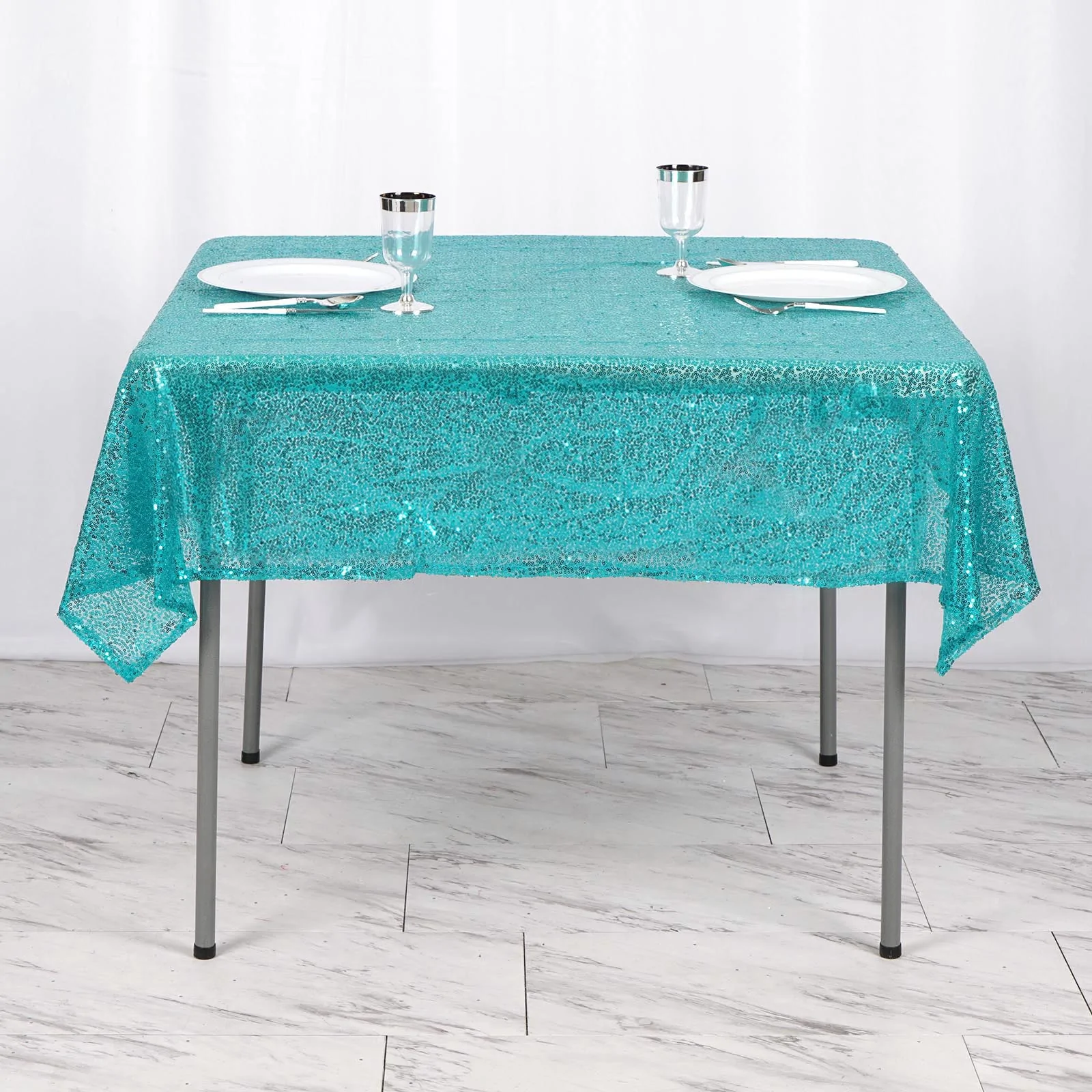 Turquoise - 54&quot; Tablecloths Square LUXURY COLLECTION Duchess Sequin Wedding  - £32.99 GBP