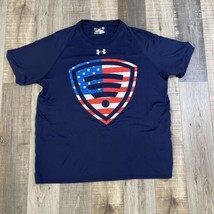 Under Armour mens USA flag short sleeve t shirt Sz L &quot;I was there for the first&quot; - £8.01 GBP