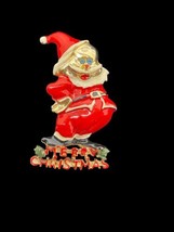 Vintage Beatrix BJ Goldtone Santa Claus Merry Christmas Brooch Lapel Pin Holiday - £15.44 GBP