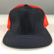 Vintage Truckerhut Marineblau Krempe Flach mit Orange Netz Dome Snapback New Era - $13.08