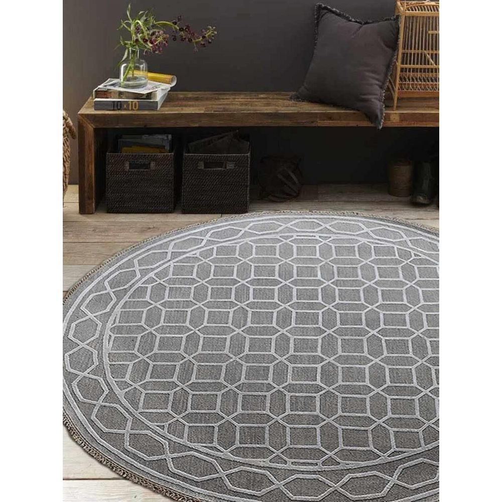 Glitzy Rugs 8 x 8 ft. Hand Knotted Sumak Silk &amp; Wool Geometric Round Are... - $604.56
