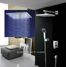 Luxury 12-inch Rainfall Square 3 Color LED Shower Head +Valve Bathroom Wall Moun - $395.95