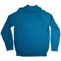 Merona Men’s Ribbed Quarter-Zip Sweater Teal Size Large Casual Pullover - £15.02 GBP