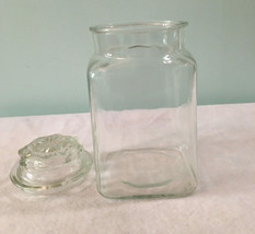 Vtg Clear Glass Candy Jar Canister With Cover Top Lid Stopper Square Apo... - £17.27 GBP