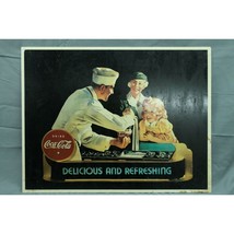 Vintage Coca-Cola Metal Tin Ad Sign Collectible &quot;Delicious and Refreshing&quot; - £27.24 GBP