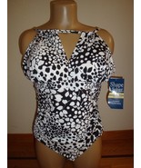 New Shape Solver Women&#39;s 1 Pc Swimsuit Madison Avenue Split Neck Black/W... - $74.42 CAD