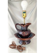 Vintage Glazed Brown Pitcher/Wash Basin Table Lamp w/ Felt Base (no shade) - $548.06 MXN