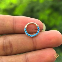 Valeria 14K Solid Gold Turquoise stone Piercing | Dainty Nose Ring Click... - $210.00