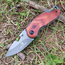 6&quot; USA Mini Folding Knife Wood Handle Camping Survival EDC Blade Buckle ... - £11.62 GBP