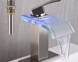 Wide Glass Spout Avsiile Led Bathroom Sink Faucet Brushed Nickel Waterfall - $90.95