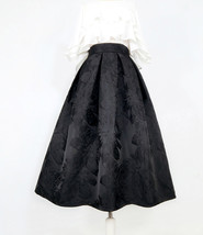 Women Black Midi Skirt Autumn Black Pleated Party Skirt Plus Size Line Pattern image 9