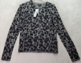 Apt. 9 Cardigan Sweater Womens Small Gray Leopard Print Long Sleeve Button Front - £22.13 GBP