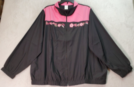 Blair Windbreaker Jacket Womens 2XL Black Embroidered Floral Polyester Full Zip - £17.47 GBP