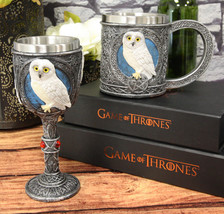 Snow White Owl Perching On Pentagram Medallion Drinking Mug And Wine Goblet Set - £35.03 GBP