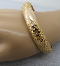 GLP Co 1/10 Gold Filled Antique Bangle Bracelet Hinge 7.5&quot; Long 1/2&quot; Wide Floral - £151.05 GBP