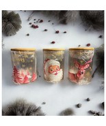 3 Glass Christmas Canisters Wood Top Holiday Containers Kitchen Santa Re... - £16.42 GBP