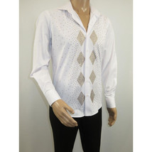 Men CEREMONIA Turkey Shirt 100% Cotton Fancy Rhine Stones #Rio 13 White Slim Fit image 4