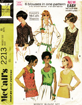 Vintage 1969 Misses&#39; BLOUSES (Shirts &amp; Tops) McCall&#39;s Pattern 2213-m Siz... - £9.43 GBP