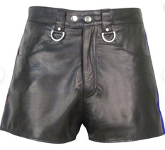 Blue Side Stip Pants Boxer Sports Mens Gym Black Short Genuine Lambskin Leather - £78.13 GBP+