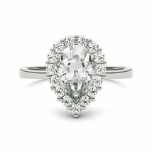 Pear Cut 2.25Ct White Moissanite Halo Engagement Ring 14k White Gold in Size 5 - £219.53 GBP