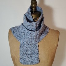 Handmade Blue Scarf  72&quot; x 4&quot; Waffle Stitch Knit Purl Soft Skinny Long Tie - $38.22