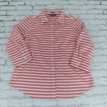 Jones New York Signature Shirt Womens Medium Red Striped Non Iron Cotton Popover - £15.78 GBP