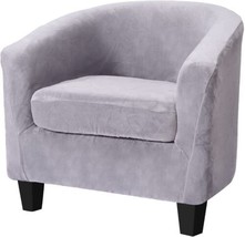 2 Pieces Velvet Tub Chair Covers with Cushion Cover Removable Stretch Chair Gray - £25.89 GBP